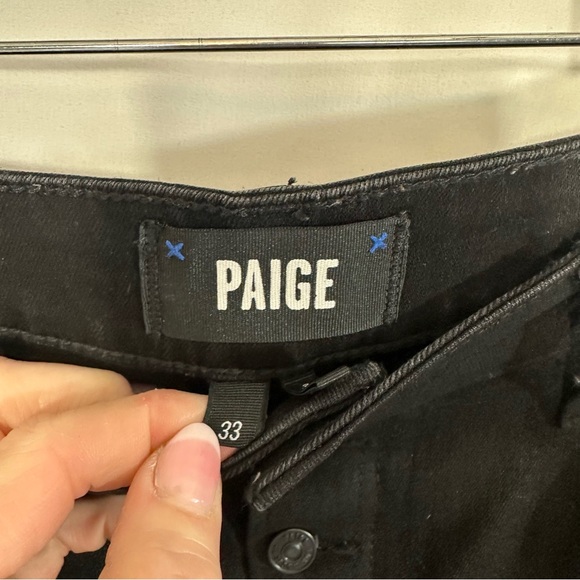 PAIGE Accent High Rise Straight Leg Luxe Coated Jeans in Black Fog - Picture 10 of 12